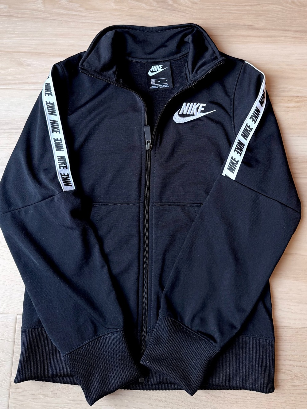 Nike Kids Repeat Logo Taping Track Jacket Size M Medium Black White Full Zip